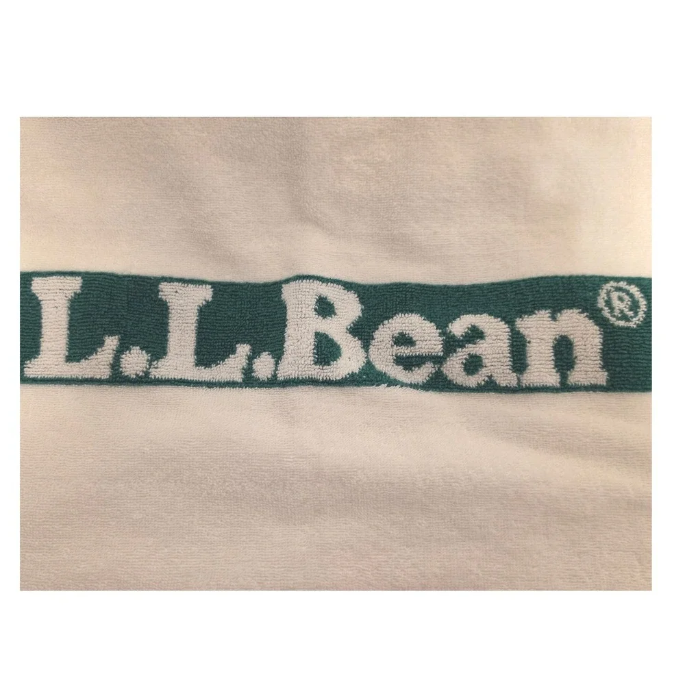 Vintage LL Bean Martex Beach Towel White Hunter Green Logo Made in‎ USA Cotton